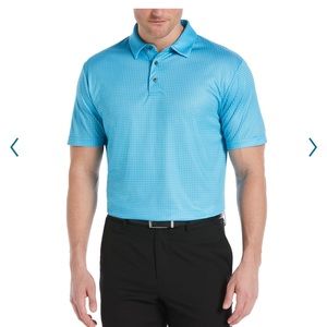 - Mens heathered mini plaid printed golf polo color cyan blue